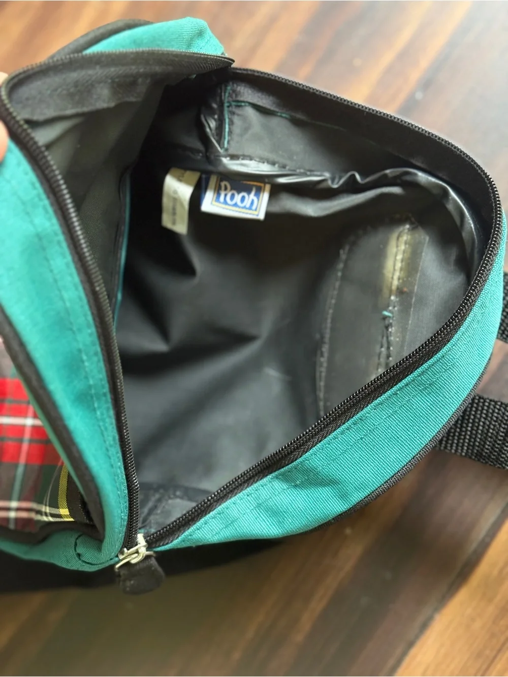 Disney Kids Backpack Teal Green Plaid with Winnie the Pooh Patch